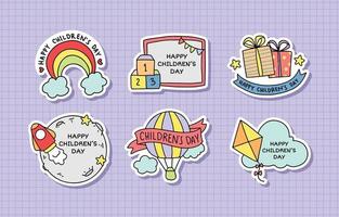 Children's Day Cute Hand Drawn Sticker Collection vector