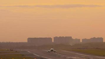 Jet plane on the runway, dawn video