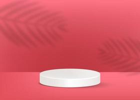 White product podium with tropical palm shadow on the pink background Vector