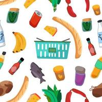 A pattern of common items and everyday products that we get when we shop at the supermarket vector