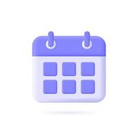 3d calendar icon in minimalistic cartoon style. vector illustration isolated on white background.