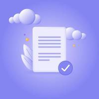 3d icon of paper documents with a check mark. Confirmed or approved document. Business icon. vector