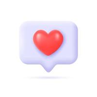 3d icon message dialog button with red heart in cartoon minimalistic style. elements for romantic design. vector