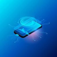smartphone technological and digital future. mobile phone in isometric illustration. vector