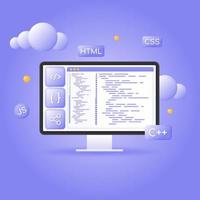 desarrollo de sitios web. codificación y programación en la pantalla del monitor. vector