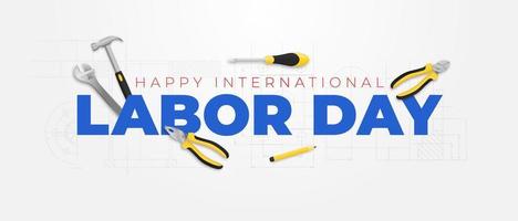 labor day promotion banner or poster template. vector illustration with construction tools. labor day celebration concept.