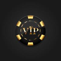 Casino chip with gold vip sign and crown. vector