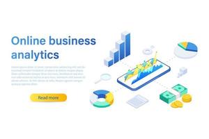 Online business analysis strategy isometric vector illustration.