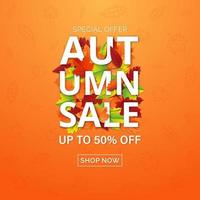 Vector illustration with beautiful, colorful autumn leaves and sale text.Autumn sale background, banner, poster or flyer design Template for fashion and discount advertising on social networks and web