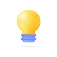 icono de bombilla de luz amarilla 3d. concepto de idea para negocio o puesta en marcha. vector