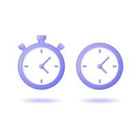 3d stopwatch and clock icon. Volumetric vector illustration isolated on a white background.