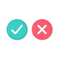 Checkmarks and wrong marks, checkmarks and crosses, accepted, rejected, approved, rejected, correct, incorrect, correct, false - green and red color vector label symbols.