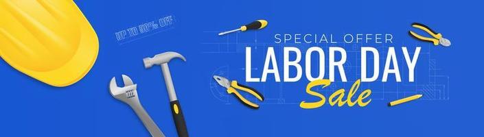 labor day sale promotion banner or poster template.Voucher discount. vector illustration with construction tools. labor day celebration concept.