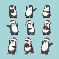 conjunto de ilustración de dibujos animados lindo pingüino vector