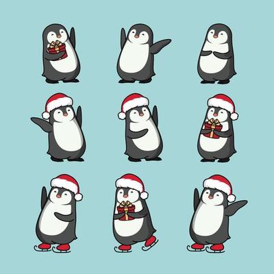 set of cute penguin cartoon illustration