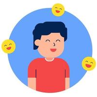 decoración de emoticonos de niño feliz y sonrisa. ilustración plana adecuado para el feliz día internacional vector