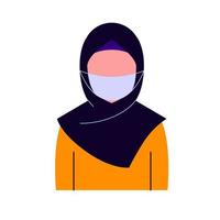 cute muslim women with hijab wearing mask to prevent disease, flu, air pollution, contaminated air, coronavirus. Vector illustration