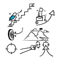 Simple Set of hand drawn Target and Goal Related Vector Line Icons in doodle