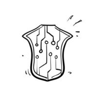 hand drawn doodle shield with circuit digital illustration vector isolated