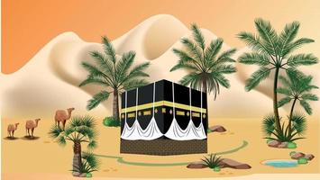 In the middle of the desert. The ceremonial nature of the Kaaba green vector eps