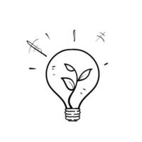 hand drawn doodle light bulb with plant inside symbol for ecological energy illustration icon vector