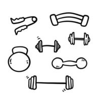 hand drawn doodle fitness equipment and excercize illustration vector