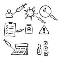 hand drawn Simple Set of Vaccine Related Vector Line Icons in doodle style vector isolated