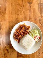 Homemade Tonkatsu rice. Fried pork cutlet rice