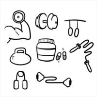 hand drawn doodle fitness equipment and excercize illustration vector