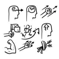 hand drawn doodle icon symbol Related to Persistence, Determination, Purposefulness, Assertiveness, Striving for Development. isolated background vector