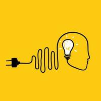 hand drawn doodle head an bulb inside with electric wire illustration in continuous line drawing vector