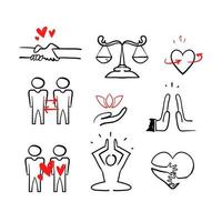 hand drawn doodle Icons Related to Harmony to Relationships, Interaction isolated vector