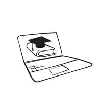 hand drawn doodle laptop and book symbol for Digital Online Education illustration vector