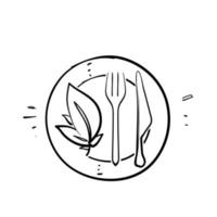 hand drawn doodle cutlery and leaves illustration icon isolated vector