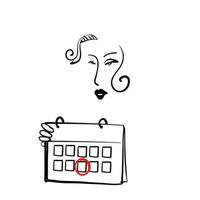 dibujado a mano doodle mujer y símbolo de calendario para vector de ilustración de período de mujer