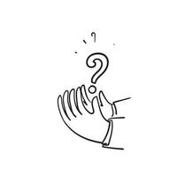 hand drawn doodle hand holding question mark illustration vector isolated