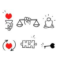 hand drawn doodle Icons Related to Harmony to Relationships, Interaction isolated vector