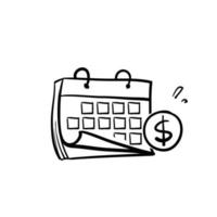 hand drawn doodle calendar and money symbol for Financial Analytics illustration icon isolated vector