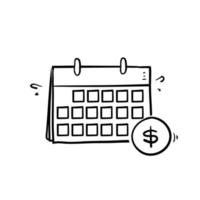 hand drawn doodle calendar and money symbol for Financial Analytics illustration icon isolated vector