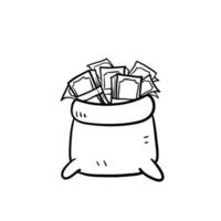 hand drawn doodle bag full of money illustration vector isolated