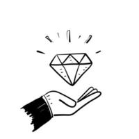 hand drawn doodle diamond in palm hand illustration vector