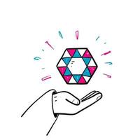 hand drawn doodle diamond in palm hand illustration vector