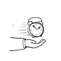 hand drawn doodle fast clock on hand symbol for time value icon illustration vector