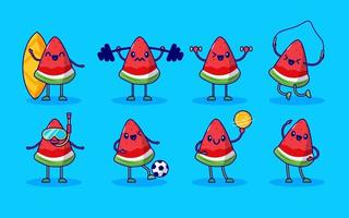 sports watermelon character collection vector