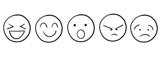 Set of handdrawn doodle Emoticons. Emoji social network reactions icon vector