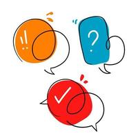 hand drawn doodle bubble speech with question, exclamation and thick mark isolated vector