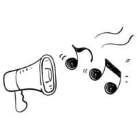 hand drawn doodle megaphone with music note illustration vector isolated