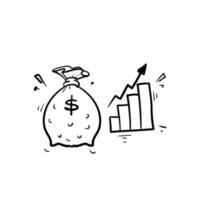 hand drawn doodle money bag and graphic symbol for financial analytic icon vector