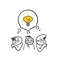 hand drawn doodle people and bulb symbol for team collaboration idea icon isolated vector