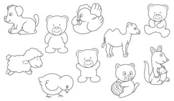 Cute design animal outline vector set 1 , dog bear sheep bird cat camel kangaroo